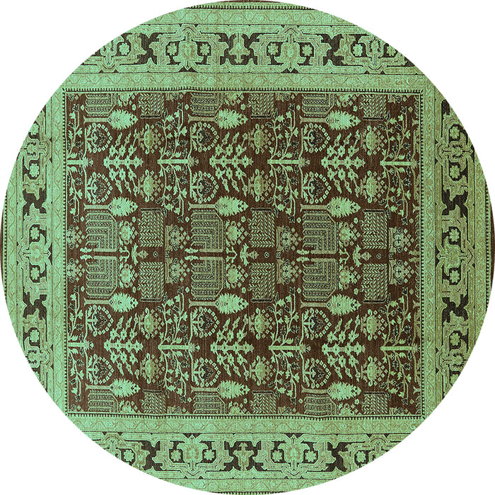 Round Oriental Turquoise Industrial Rug, urb824turq