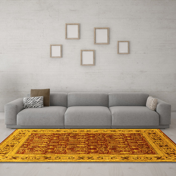Machine Washable Oriental Yellow Industrial Rug in a Living Room, wshurb824yw