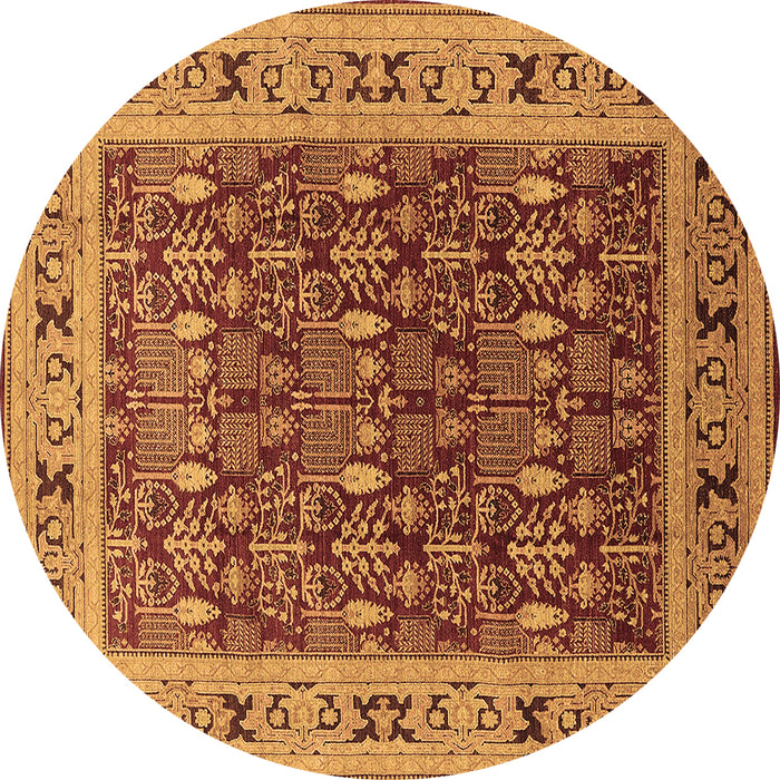 Round Machine Washable Oriental Brown Industrial Rug, wshurb824brn