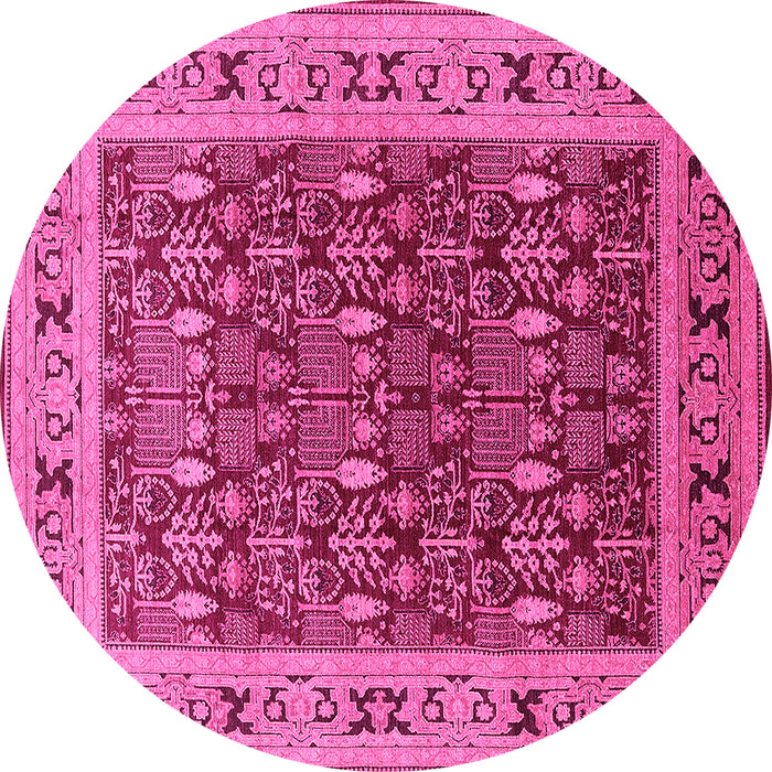 Round Machine Washable Oriental Pink Industrial Rug, wshurb824pnk