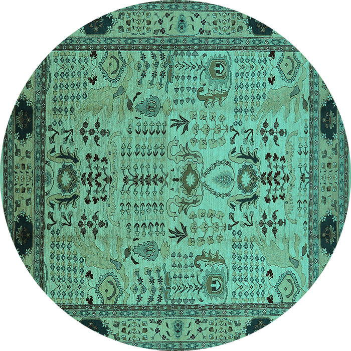 Round Oriental Turquoise Industrial Rug, urb825turq