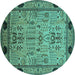 Round Oriental Turquoise Industrial Rug, urb825turq