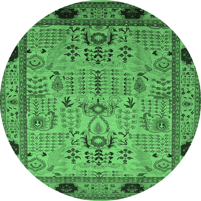 Round Machine Washable Oriental Emerald Green Industrial Area Rugs, wshurb825emgrn
