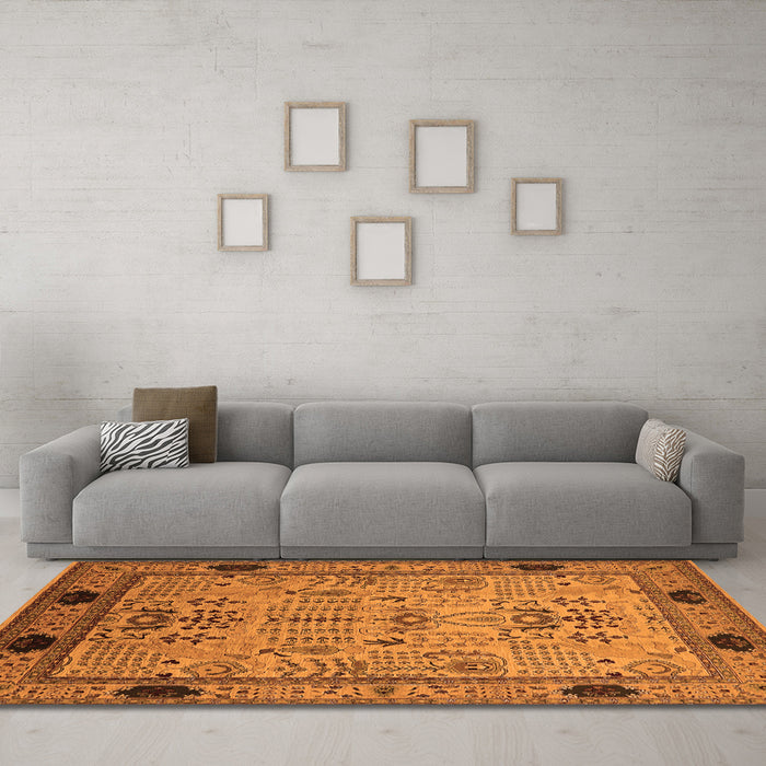 Machine Washable Oriental Orange Industrial Area Rugs in a Living Room, wshurb825org
