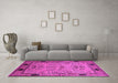 Machine Washable Oriental Pink Industrial Rug in a Living Room, wshurb825pnk
