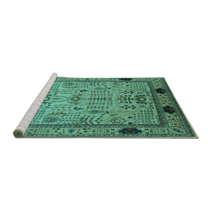 Sideview of Machine Washable Oriental Turquoise Industrial Area Rugs, wshurb825turq