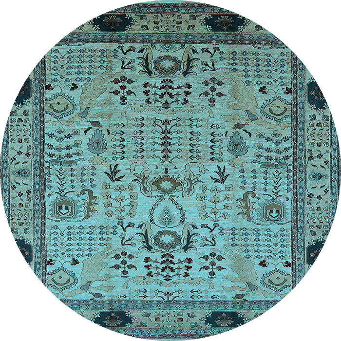 Round Machine Washable Oriental Light Blue Industrial Rug, wshurb825lblu