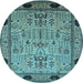 Round Machine Washable Oriental Light Blue Industrial Rug, wshurb825lblu