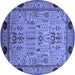 Round Machine Washable Oriental Blue Industrial Rug, wshurb825blu