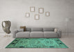 Machine Washable Oriental Turquoise Industrial Area Rugs in a Living Room,, wshurb825turq