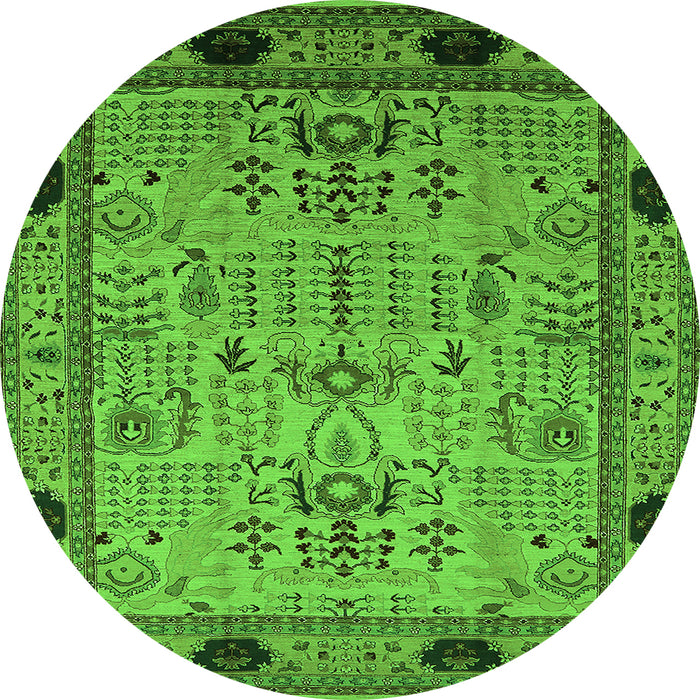 Round Machine Washable Oriental Green Industrial Area Rugs, wshurb825grn