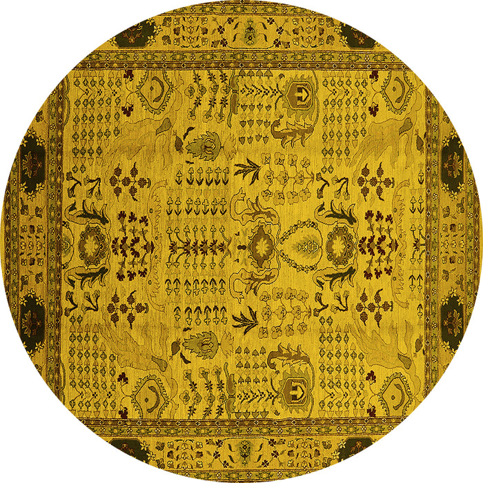 Round Machine Washable Oriental Yellow Industrial Rug, wshurb825yw