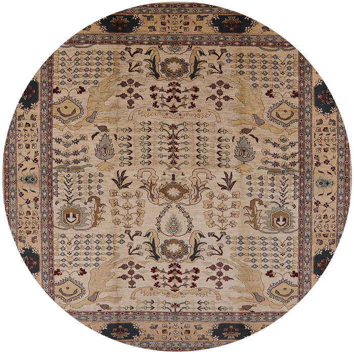 Round Mid-Century Modern Reddish Brown Oriental Rug, urb825