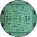 Round Machine Washable Oriental Turquoise Industrial Area Rugs, wshurb825turq