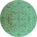 Round Oriental Turquoise Industrial Rug, urb826turq