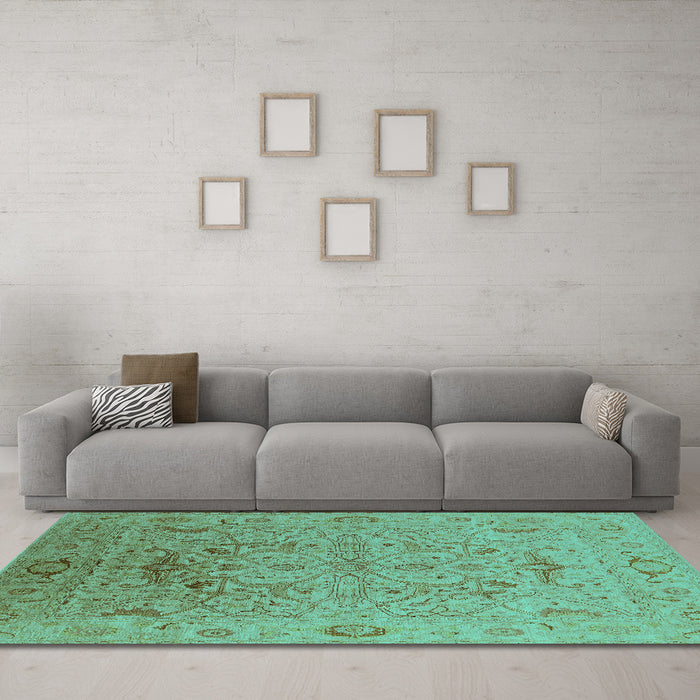 Machine Washable Oriental Turquoise Industrial Area Rugs in a Living Room,, wshurb826turq