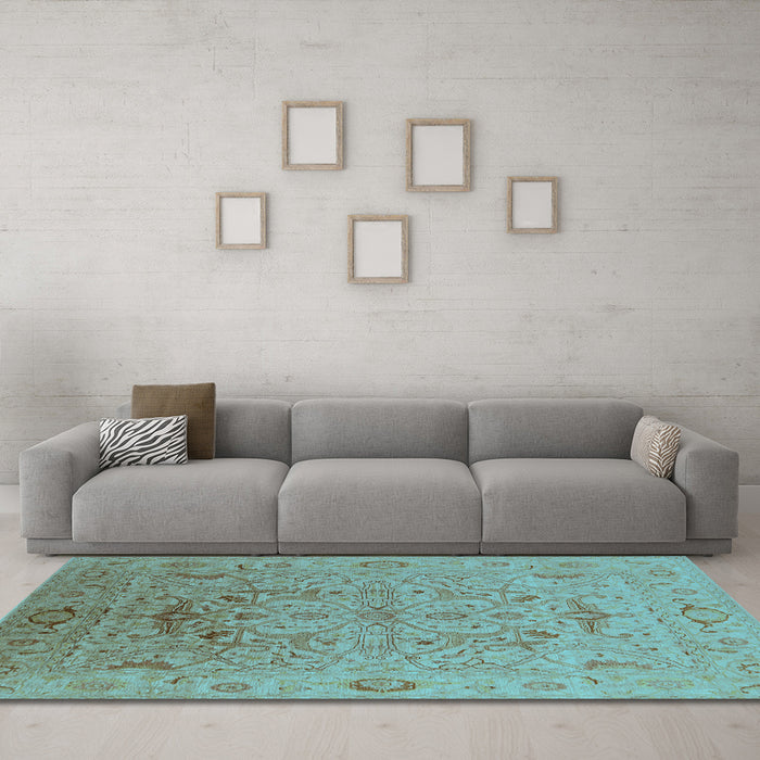 Machine Washable Oriental Light Blue Industrial Rug in a Living Room, wshurb826lblu