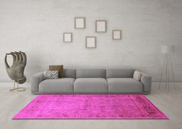 Machine Washable Oriental Pink Industrial Rug in a Living Room, wshurb827pnk