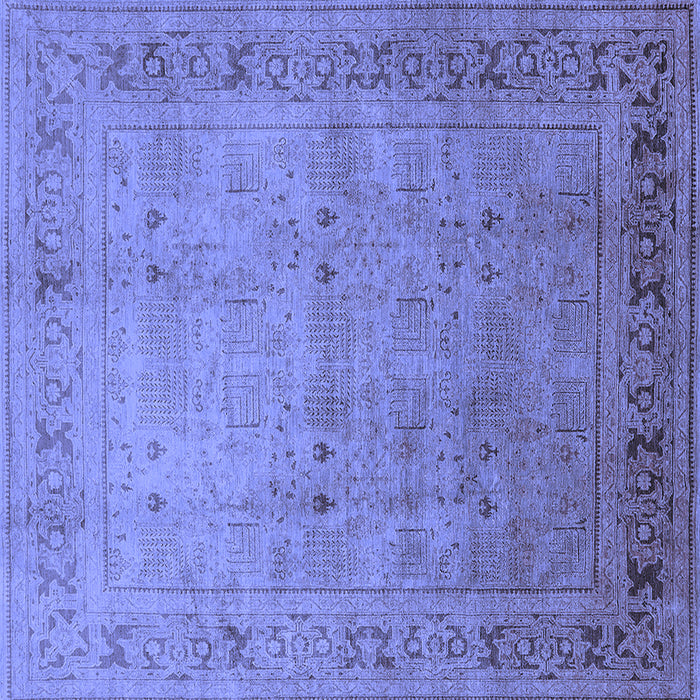 Square Machine Washable Oriental Blue Industrial Rug, wshurb827blu