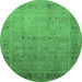 Round Machine Washable Oriental Emerald Green Industrial Area Rugs, wshurb827emgrn