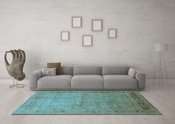 Machine Washable Oriental Light Blue Industrial Rug in a Living Room, wshurb827lblu