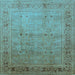 Square Machine Washable Oriental Light Blue Industrial Rug, wshurb827lblu