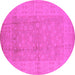 Round Machine Washable Oriental Pink Industrial Rug, wshurb828pnk