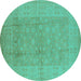 Round Machine Washable Oriental Turquoise Industrial Area Rugs, wshurb828turq