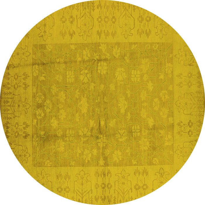 Round Machine Washable Oriental Yellow Industrial Rug, wshurb828yw