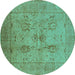Round Machine Washable Oriental Turquoise Industrial Area Rugs, wshurb829turq