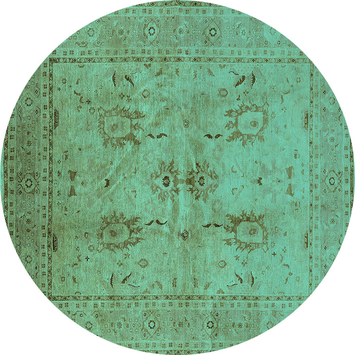 Round Oriental Turquoise Industrial Rug, urb829turq