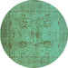 Round Oriental Turquoise Industrial Rug, urb829turq