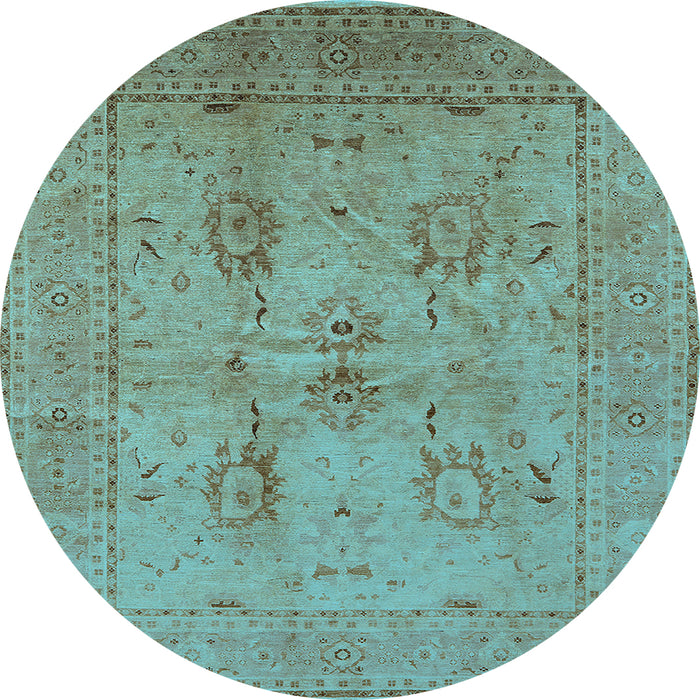 Round Machine Washable Oriental Light Blue Industrial Rug, wshurb829lblu