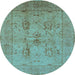 Round Machine Washable Oriental Light Blue Industrial Rug, wshurb829lblu