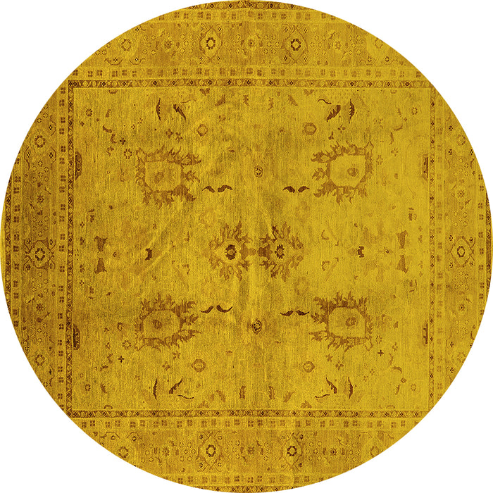 Round Machine Washable Oriental Yellow Industrial Rug, wshurb829yw