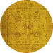 Round Machine Washable Oriental Yellow Industrial Rug, wshurb829yw