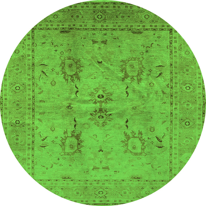 Round Machine Washable Oriental Green Industrial Area Rugs, wshurb829grn