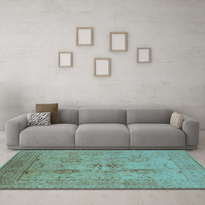 Machine Washable Oriental Light Blue Industrial Rug in a Living Room, wshurb829lblu