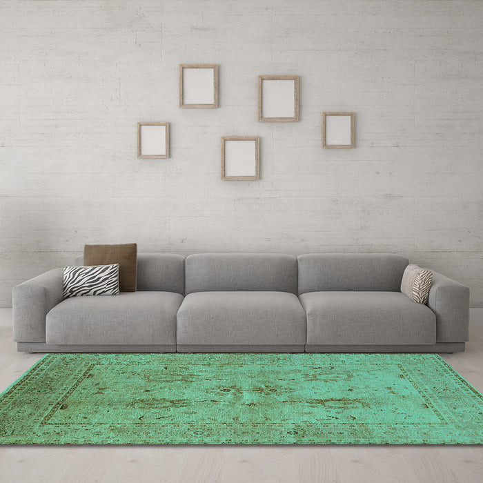 Machine Washable Oriental Turquoise Industrial Area Rugs in a Living Room,, wshurb829turq