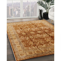 Mid-Century Modern Mahogany Brown Oriental Rug, urb830