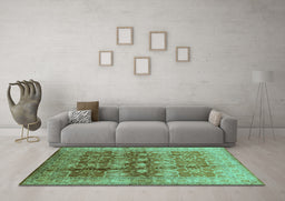 Machine Washable Oriental Turquoise Industrial Area Rugs in a Living Room,, wshurb830turq