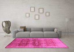 Machine Washable Oriental Pink Industrial Rug in a Living Room, wshurb830pnk