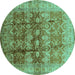 Round Machine Washable Oriental Turquoise Industrial Area Rugs, wshurb830turq