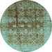 Round Machine Washable Oriental Light Blue Industrial Rug, wshurb830lblu