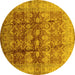 Round Machine Washable Oriental Yellow Industrial Rug, wshurb830yw