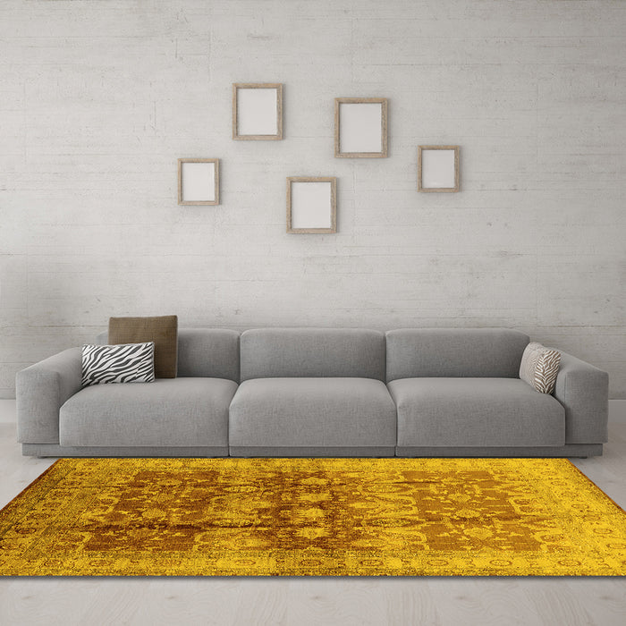 Machine Washable Oriental Yellow Industrial Rug in a Living Room, wshurb830yw