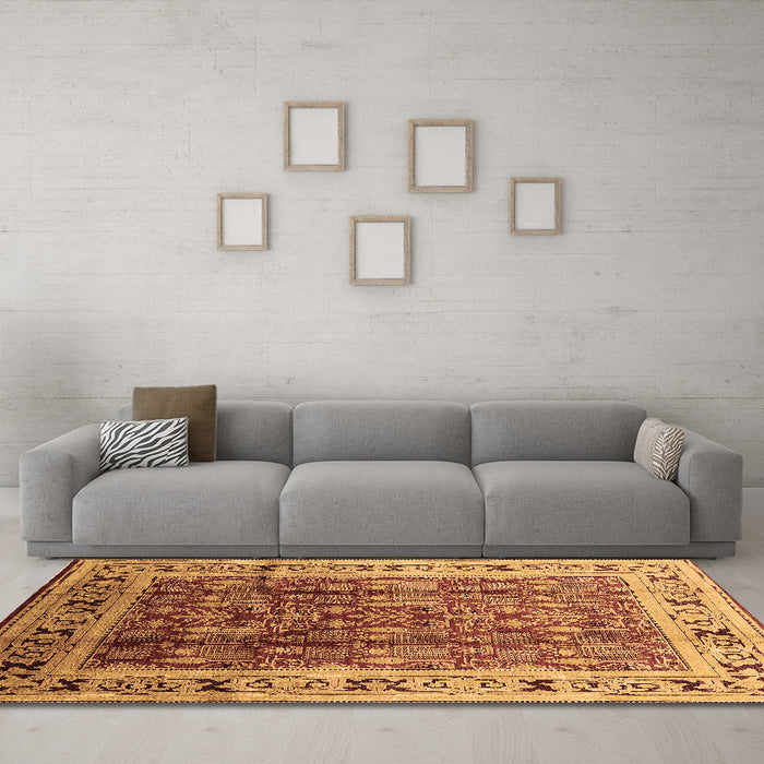 Machine Washable Oriental Brown Industrial Rug in a Living Room,, wshurb831brn