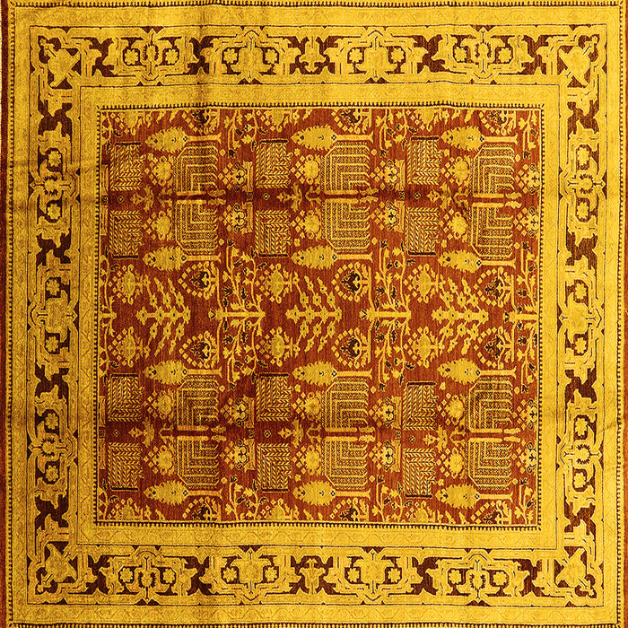 Square Machine Washable Oriental Yellow Industrial Rug, wshurb831yw