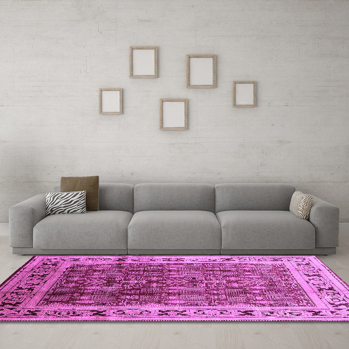 Machine Washable Oriental Purple Industrial Area Rugs in a Living Room, wshurb831pur