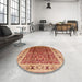 Round Machine Washable Industrial Modern Red Rug in a Office, wshurb831